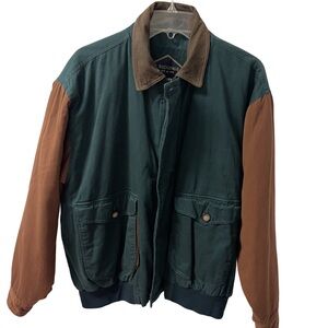 Vintage J.Riggings Men’s M Jacket Green Brown Bomber Flight Lined Leather Collar